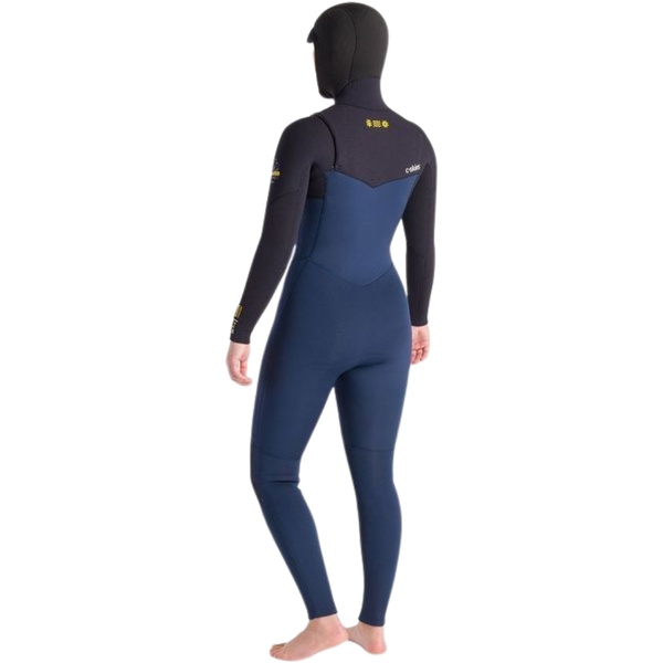 2025 C-Skins Womens NuWave Solace 5/4/3mm Chest Zip Fato De Mergulho Com Capuz C-NSO54WH - Bluestone / Black X / Saffron